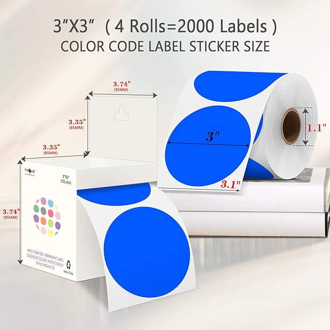 PARLAIM 3 Diameter Round Blue Color Coding Sticker 4 Rolls 2000PCS Circle Dot LabelPermanent for Inventory Box Labeling