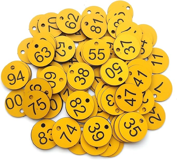 Round Plastic Engraved Number Discs Key Tags Pack of 200 1-200 Multicolor(Yellow Black)