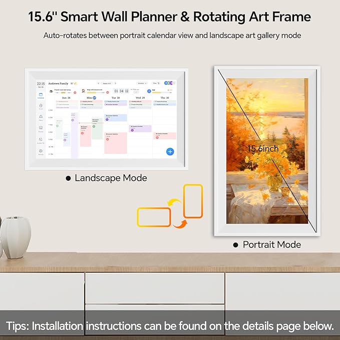 Digital Calendar 15.6-Inch Smart Calendar For Wall With WiFi Chore Chart/Meal Planner AI Repair &amp Voice Control Wall Planner Touchscreen Display for Family Schedules No subscription fees
