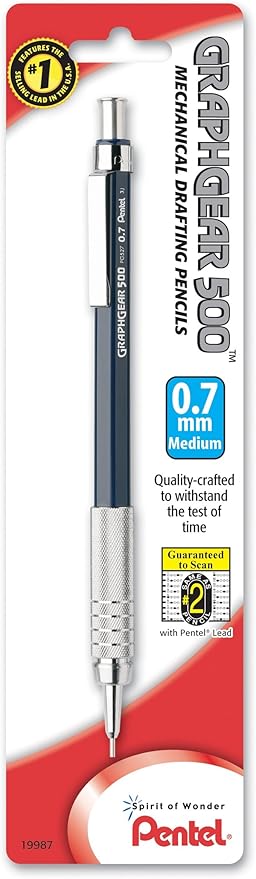 Pentel Pg527bp 0.7mm Blue Barrel Graph Gear 500 Automatic Drafting Pencil