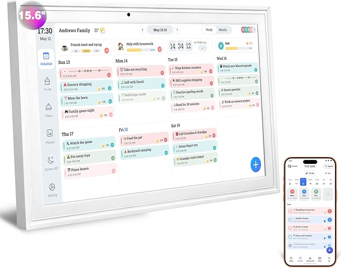 UPGRADED 15.6 Digital Calendar Smart Touchscreen Chore Chart &amp Planner with Mobile Interconnection Multi-functional Electronic Calendar for Schedule Meal Planner Chore Chart Photo Display