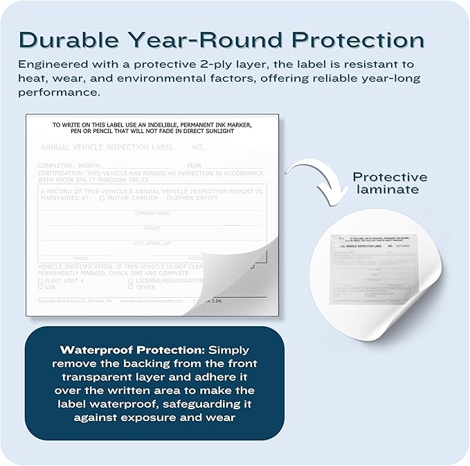 40-Pack FMCSA Annual Vehicle Inspection Label Stickers 2-Ply Adhesive Vinyl Laminated White DOT Stickers Also Available in 20 40 60 or 100 Pack