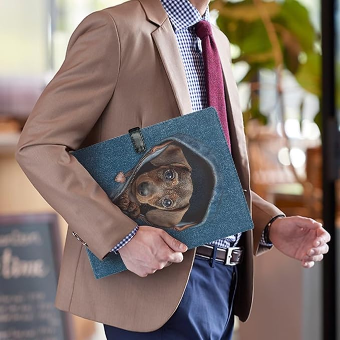 Mumeson Cowboy Dachshund PU Leather Button Office Folder Document Holder Folders for Women Men Expanding File Folder Organizer