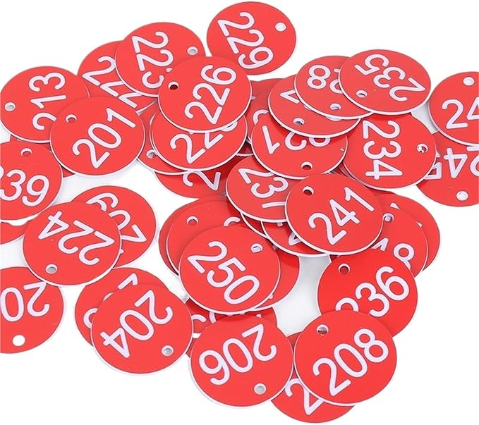 Round Plastic Engraved Number Discs Key Tags Pack of 100 Multicolor 3.5cm Diameter Numbers 1-100
