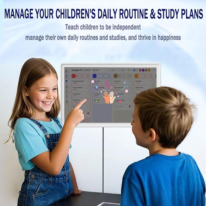 Smart Digital Calendar 15.6-inch Wall Planner &amp Family Organizer – Touchscreen Chore Chart Meal &amp Task Scheduler – Easy Wi-Fi Sync – No Subscription – Home &amp Office Display (White Frame)