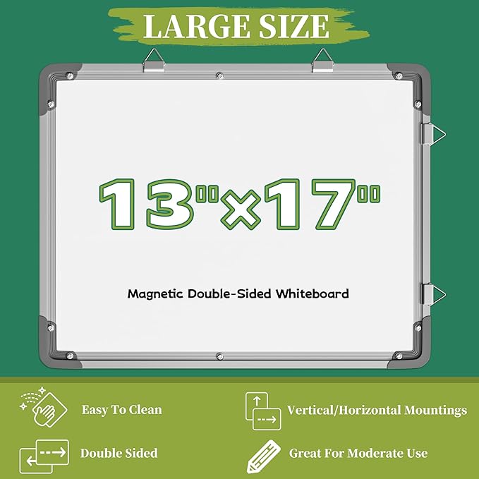 Dry Erase Calendar White Board for Wall Polegas 17 X 13 Magnetic Whiteboard Dry Erase Cork Board Combination Small Wall Monthly Double Sided Boards Student Home Office (White)