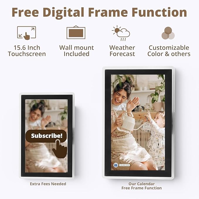 WiFi Digital Calendar 15.6 Inch Wall Planner Chore Chart Smart HD Touchscreen Interactive Display Phone App WIFI Remote Sync 32GB for Family Schedules (US)