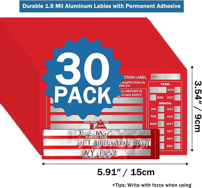 PUNCHMAN 30 Pack Red Aluminum Self-Adhesive Labels - Permanent Organizational Tags for Office Inventory Asset Management | 6 X 3.5 Durable Adhesive Labels