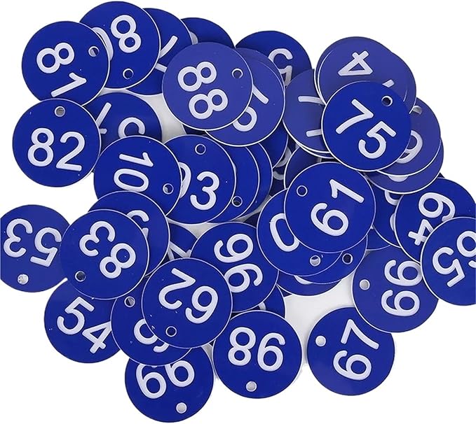 Round Plastic Engraved Number Discs Key Tags Pack of 100 Multicolor 3.5cm Diameter Numbers 1-100