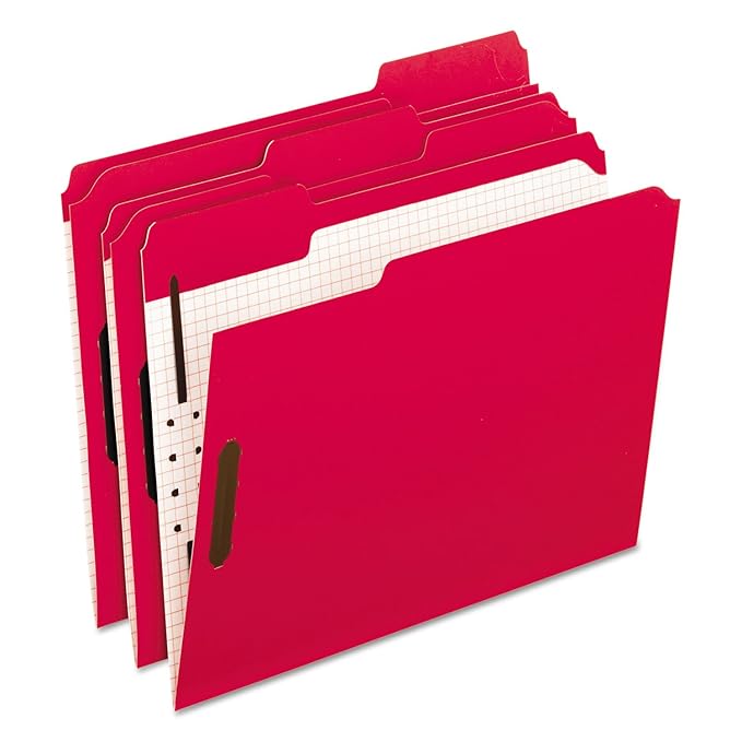 Pendaflex Folders with Embossed Fasteners 1/3 Cut Top Tab Letter Red 50 Per Box(21319)