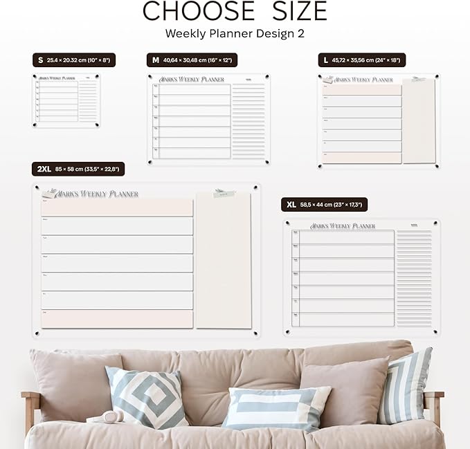 ENJOY THE WOOD Acrylic Dry Erase Calendar for Wall - Personalizable Dry Erase Planner for Home &amp Office - Family Calendar Board with Weekly Daily &amp Habit Tracker Designs (Weekly Planner Desig