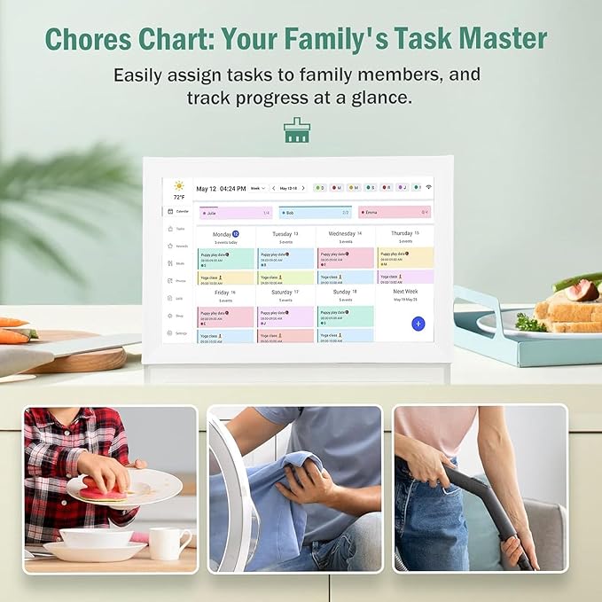 15.6 inch Wall Planner Digital Calendar &amp Chore Chart Smart Digital Photo Frame Vivid Hd Touchscreen for Family Schedules Calendar (US Plug)