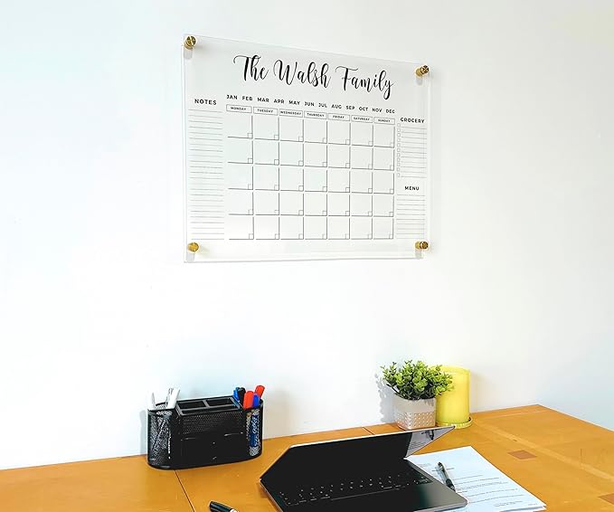 Large Personalized Acrylic Wall Calendar - Personalized 2026 Dry Erase Calendar Family Calendar Monthly and Weekly Board Family Planner (24x18 Standard Package)