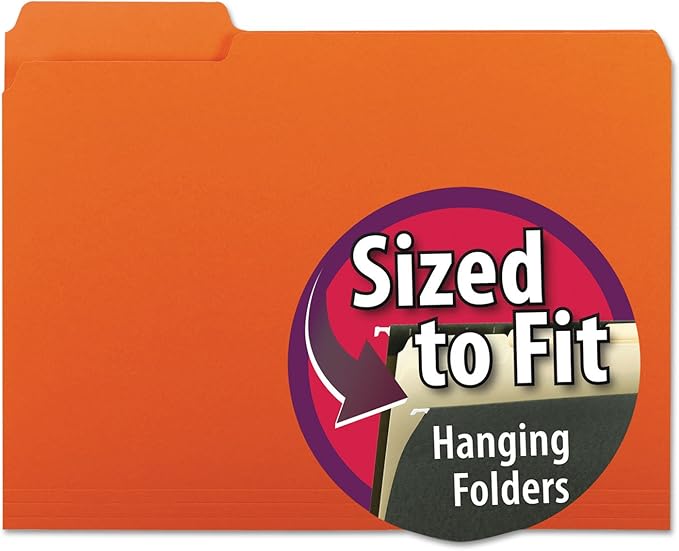 Smead Interior File Folder 1/3-Cut Tab Letter Size Orange 100 per Box Expandable File Folders for Filing Cabinet