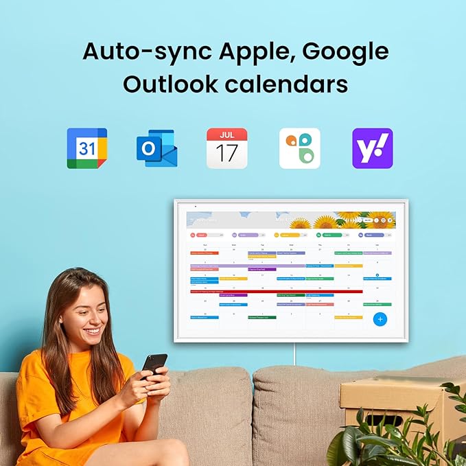 ApoloSign 27 Digital Calendar: Dual Mode Calendar with Google Play &amp Multi-calendar Sync Electronic Planner &amp Chore Chart Smart Touchscreen Interactive Display for Family Schedules (White