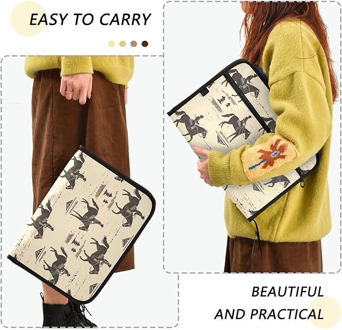 Cowboy Horseback Riding File FoldersPlastic Folders with 13 PocketsExpandable File Folder for Documents School Students OfficeAesthetic Folder with Labels A4 Letter Size