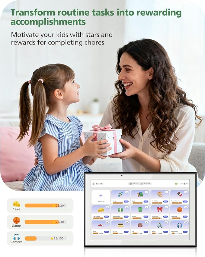 10.1 Digital Calendar Wall Touch Screen No Subscription Wall Mountable/Desk Digital Picture Frame Meal Planner &amp Chore Chart IPS Smart Electronic Family Organizer (White)