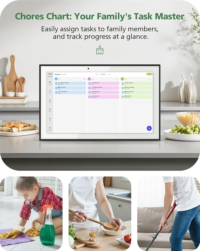 10.1 Digital Calendar Wall Touch Screen No Subscription Wall Mountable/Desk Digital Picture Frame Meal Planner &amp Chore Chart IPS Smart Electronic Family Organizer (White)