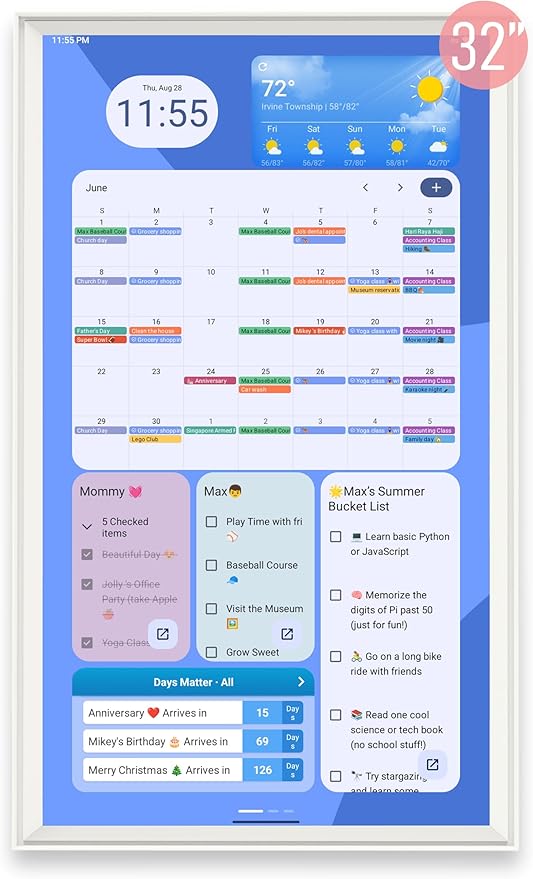 Digital Calendar Wall Touch Screen Wall Calendar (32 Inch Smart Digital Calendar Family Schedules Meal Planning Business Chore Chart)