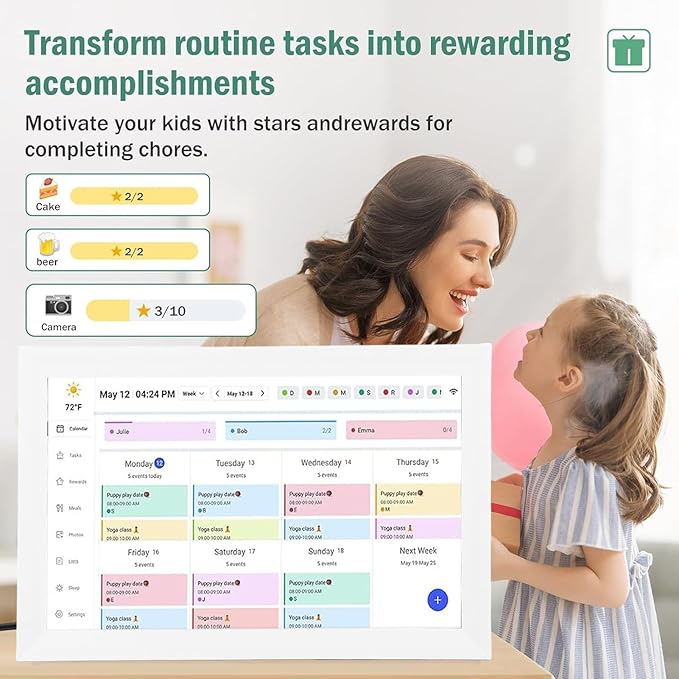 15.6 inch Wall Planner Digital Calendar &amp Chore Chart Smart Digital Photo Frame Vivid Hd Touchscreen for Family Schedules Calendar (US Plug)