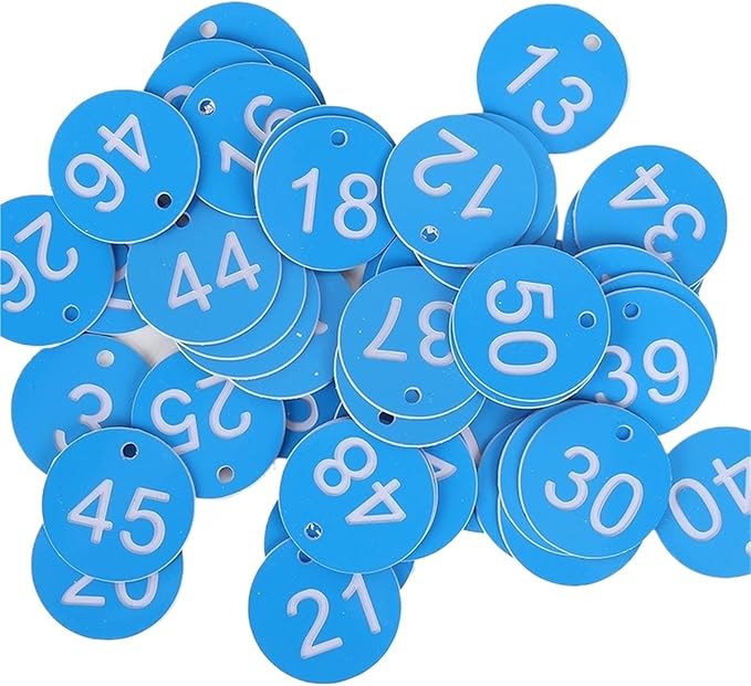 Round Plastic Engraved Number Discs Key Tags Pack of 100 Multicolor 3.5cm Diameter Numbers 1-100