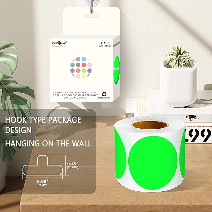 PARLAIM 3 Diameter Round Fluorescent Green Color Coding Sticker 4 Rolls 2000PCS Circle Dot LabelPermanent for Inventory Box Labeling