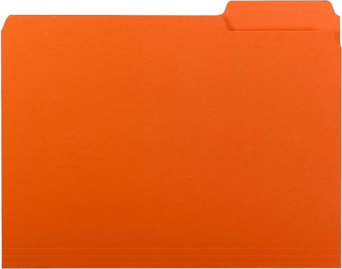 Smead Interior File Folder 1/3-Cut Tab Letter Size Orange 100 per Box Expandable File Folders for Filing Cabinet