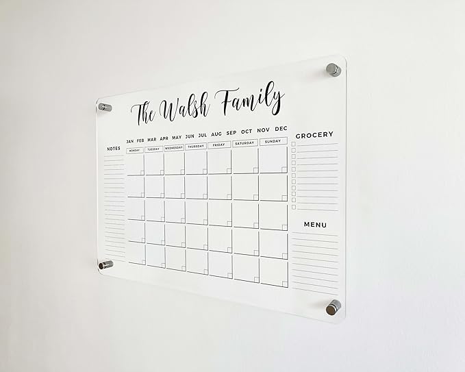 Large Personalized Acrylic Wall Calendar - Personalized 2026 Dry Erase Calendar Family Calendar Monthly and Weekly Board Family Planner (24x18 Standard Package)