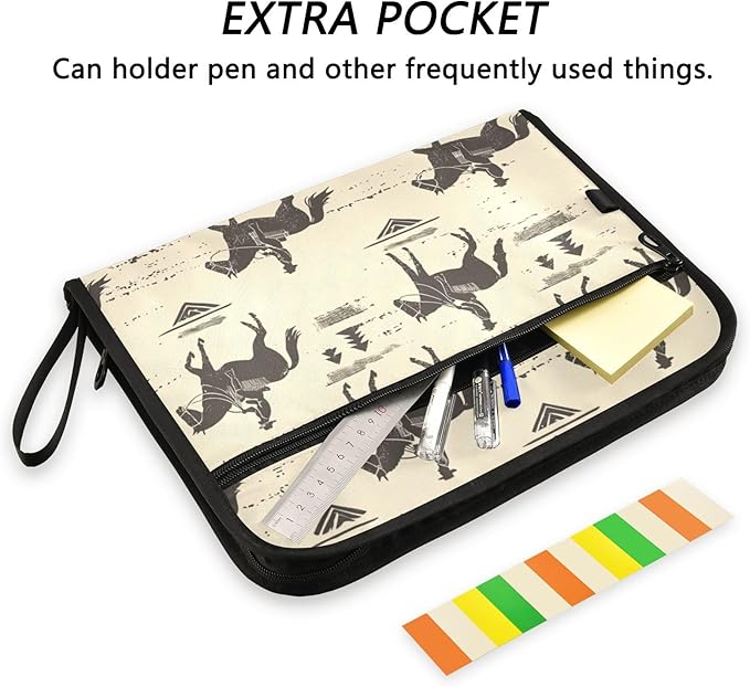 Cowboy Horseback Riding File FoldersPlastic Folders with 13 PocketsExpandable File Folder for Documents School Students OfficeAesthetic Folder with Labels A4 Letter Size