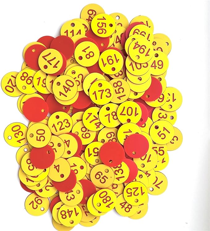 Round Plastic Engraved Number Discs Key Tags Pack of 200 1-200 Multicolor(Yellow Black)