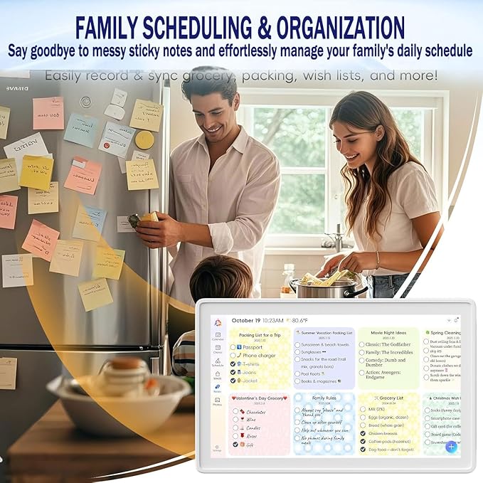 Smart Digital Calendar 15.6-inch Wall Planner &amp Family Organizer – Touchscreen Chore Chart Meal &amp Task Scheduler – Easy Wi-Fi Sync – No Subscription – Home &amp Office Display (White Frame)