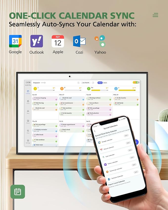 10.1 Digital Calendar Wall Touch Screen No Subscription Wall Mountable/Desk Digital Picture Frame Meal Planner &amp Chore Chart IPS Smart Electronic Family Organizer (White)