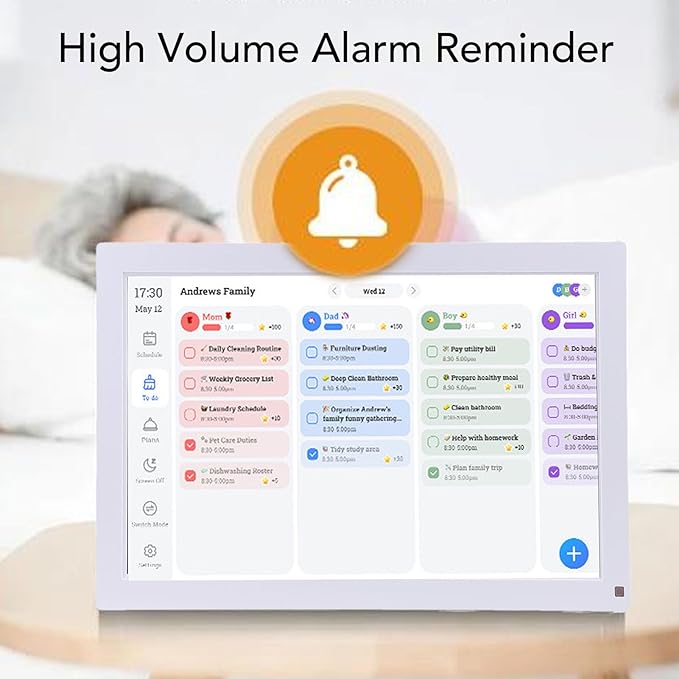 Bewinner 15.6 Inch Wall Planner Digital Calendar &amp Chore Chart Smart Touchscreen Wall Calendars Interactive Display for Family Schedules Electronic Picture Frame with APP for (US Plug 100-240V)