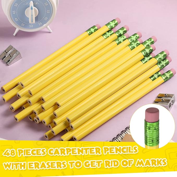 Fainne 48 Pcs Fat Pencils Jumbo Big Thick Large Pencils and 3 Pieces Sharpeners for Kids Beginners Preschoolers Kindergarten School Office Supplies(Yellow+GreenTriangle)