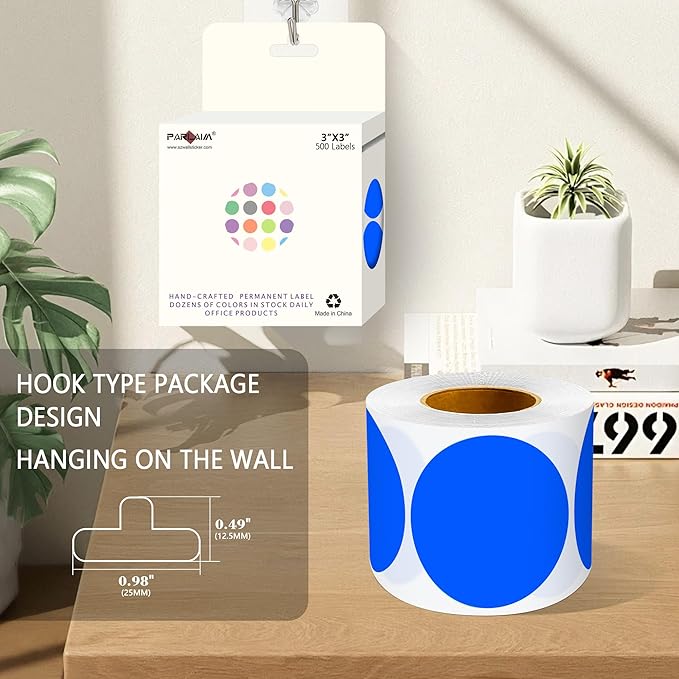 PARLAIM 3 Diameter Round Blue Color Coding Sticker 4 Rolls 2000PCS Circle Dot LabelPermanent for Inventory Box Labeling
