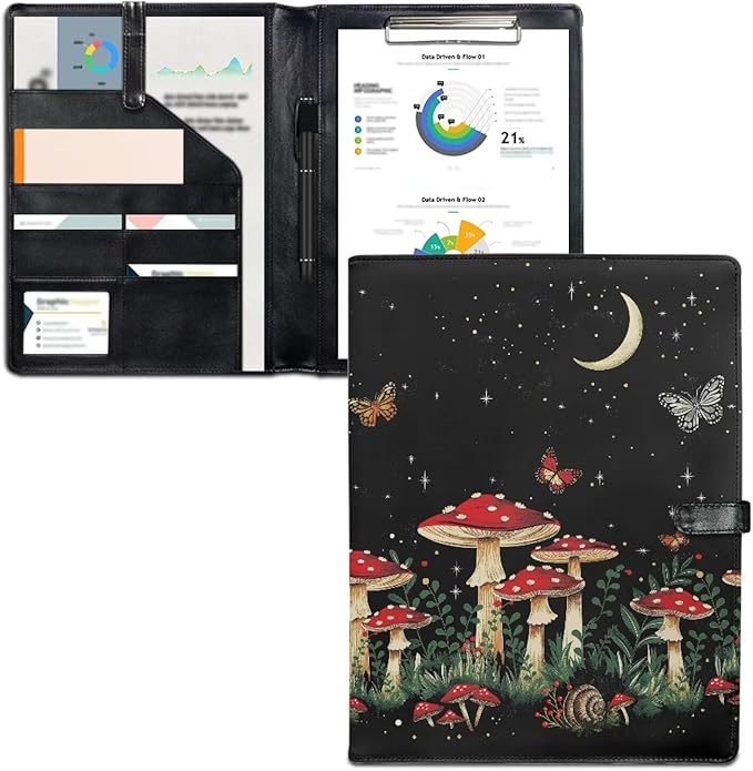 Mumeson Butterfly Mushroom PU Leather Button Office Folder File Folder for Document with Pocket Work Office OrganizerEasy Storage