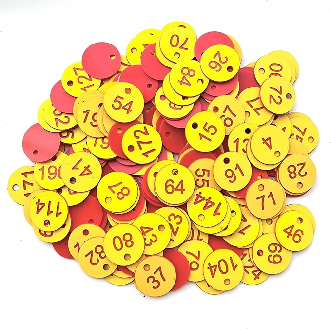 Round Plastic Engraved Number Discs Key Tags Pack of 200 1-200 Multicolor(Yellow Black)