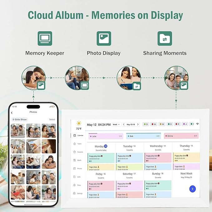 15.6 inch Wall Planner Digital Calendar &amp Chore Chart Smart Digital Photo Frame Vivid Hd Touchscreen for Family Schedules Calendar (US Plug)