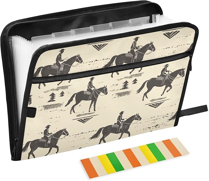 Cowboy Horseback Riding File FoldersPlastic Folders with 13 PocketsExpandable File Folder for Documents School Students OfficeAesthetic Folder with Labels A4 Letter Size