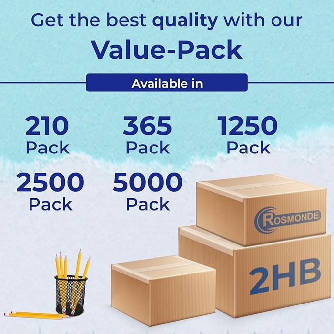 Rosmonde Pencils Bulk 600 Pack Pre Sharpened #2 Bulk Yellow Pencils Easy Hold Grip With Earsers On Top #2 HB Sharpened Bulk Supplies for School Districts Classrooms &amp Colleges