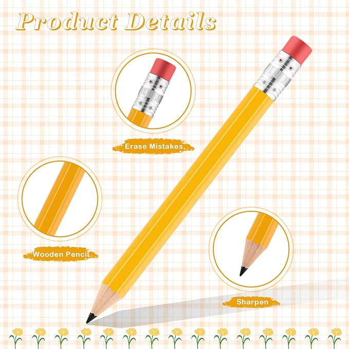 Chivao 600 Pieces Golf Mini Pencils Bulk with Eraser Shoebox Size #2 HB Golf Short Pre Sharpened Pencils for Operation Christmas School Donation Party Favors Office Supplies 4 Inch(Yellow)