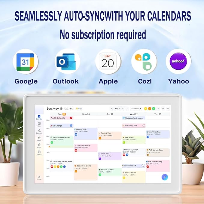 Smart Digital Calendar 15.6-inch Wall Planner &amp Family Organizer – Touchscreen Chore Chart Meal &amp Task Scheduler – Easy Wi-Fi Sync – No Subscription – Home &amp Office Display (White Frame)