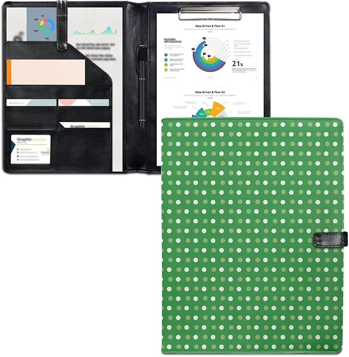 Mumeson Green Dots Portable PU Office Folder File Organizer with Pocket Document Supplies for Home School Office Expanding File Folder