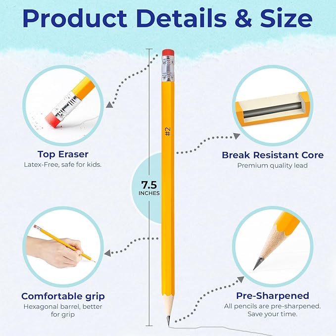 Rosmonde Pencils Bulk 600 Pack Pre Sharpened #2 Bulk Yellow Pencils Easy Hold Grip With Earsers On Top #2 HB Sharpened Bulk Supplies for School Districts Classrooms &amp Colleges