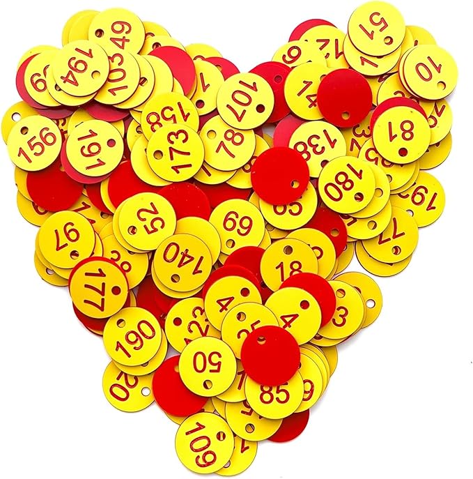 Round Plastic Engraved Number Discs Key Tags Pack of 200 1-200 Multicolor(Yellow Black)