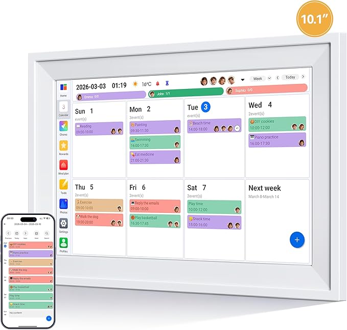 Yofidra 10 Digital Calendar Smart Electronic Calendar with Chore Photo Meal Reward to-do Chart for Family Schedule WiFi Interactive Touchscreen Display with Stand