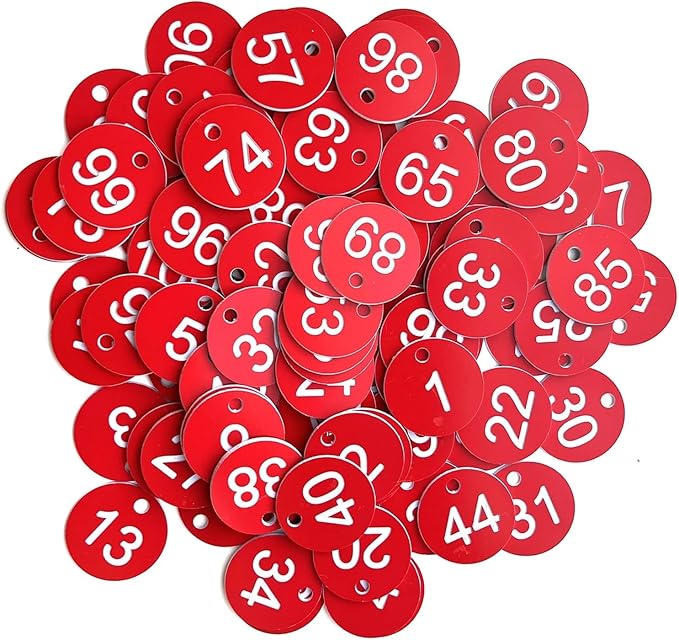 Round Plastic Engraved Number Discs Key Tags Pack of 500/1000 Labels for Cabinet Coding Storage Organizer Multicolor(1-1000 Red Withe)