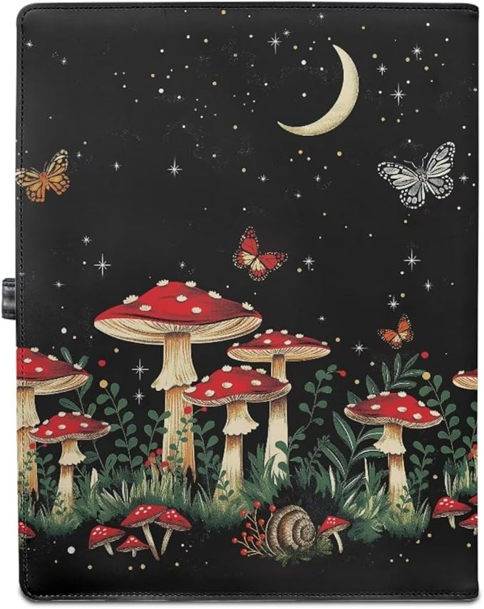 Mumeson Butterfly Mushroom PU Leather Button Office Folder File Folder for Document with Pocket Work Office OrganizerEasy Storage