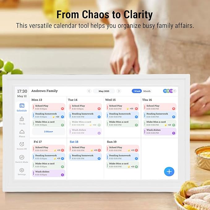 Bewinner 15.6 Inch Wall Planner Digital Calendar &amp Chore Chart Wall Calendars with APP Smart Touchscreen Interactive Display for Family Schedules Electronic Picture Frame Share (US Plug 100-240