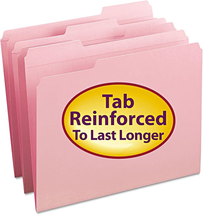 File Folders 1/3 Cut Reinforced Top Tab Letter Pink 100/Box